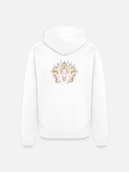 Triple-Headed Fiery Doberman - Unisex Premium Organic Zip Hoodie - white