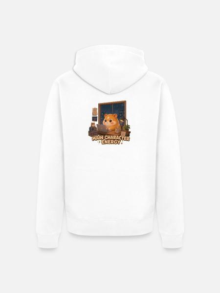 Main Character Energy Hamster Cozy Lofi Study Vibe - Unisex Premium Organic Zip Hoodie - white