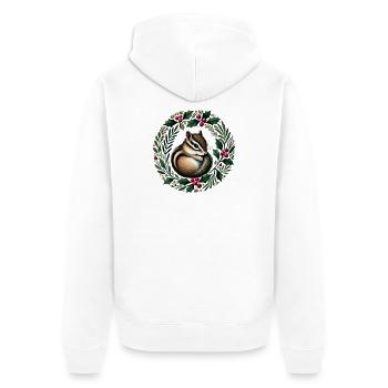 Chipmunk in Holly Wreath - Unisex Premium Organic Zip Hoodie - white - Back - Nico (187cm)