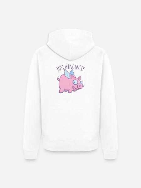 Just Wingin’ It Derpy Flying Pig - Unisex Premium Organic Zip Hoodie - white
