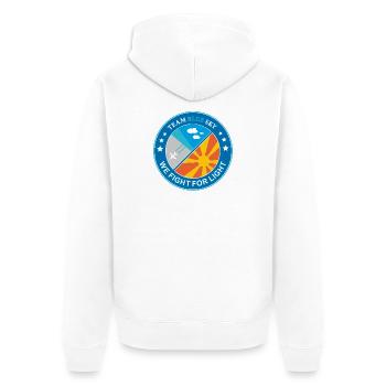 Lightwarrior Emblem Team Blue Sky Sunbathers badge - Unisex Premium Organic Zip Hoodie - white - Back - Nico (187cm)