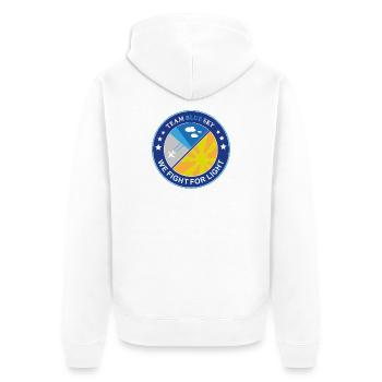 Lightwarrior Badge Team Blue Sky Sunlover emblem - Unisex Premium Organic Zip Hoodie - white - Back - Nico (187cm)