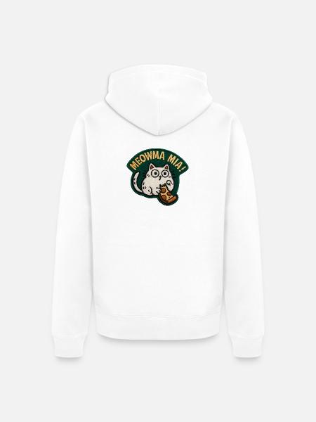 Meowma Mia Embroidered Patch - Unisex Premium Organic Zip Hoodie - white