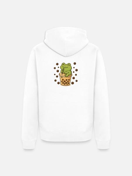Frog Sipping Boba - Unisex Premium Organic Zip Hoodie - white