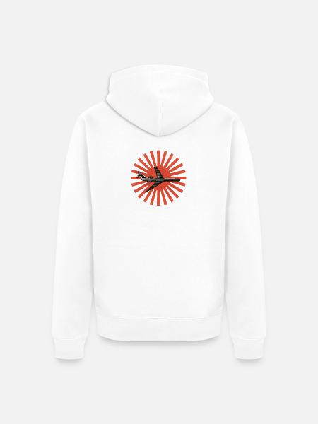 Red Sunburst plane Emblem - Unisex Premium Organic Zip Hoodie - white