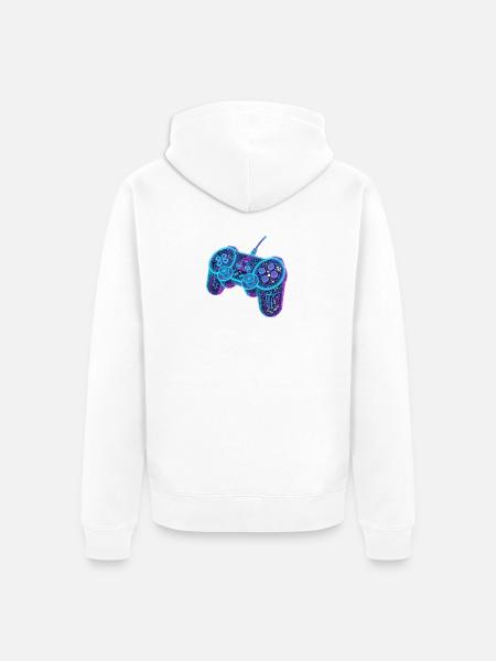 Futuristic Neon Wireframe Game Controller - Unisex Premium Organic Zip Hoodie - white