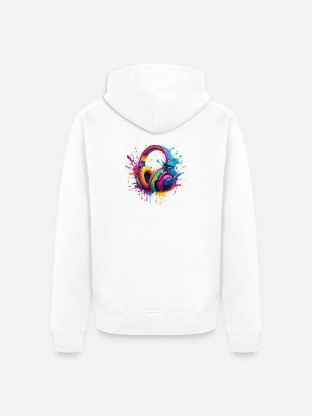 Neon Splash Headphones Art - Unisex Premium Organic Zip Hoodie - white