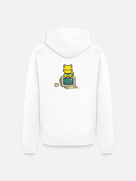 Pixel Cat on Retro Computer - Unisex Premium Organic Zip Hoodie - white