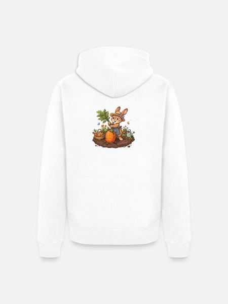 Harvesting Bunny in Garden - Unisex Premium Organic Zip Hoodie - white