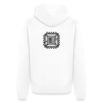 Monochrome Microchip Circuit - Unisex Premium Organic Zip Hoodie - white - Back - Nico (187cm)