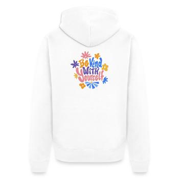 Sois bienveillant avec toi-même - Veste à capuche bio Premium Unisexe - blanc - Dos - Nico (187cm)