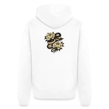 Gold-ink Snake Wrapped Around Peonies - Unisex Premium Organic Zip Hoodie - white - Back - Nico (187cm)