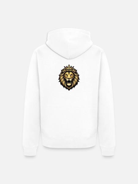 Gold Crowned Lion Emblem - Unisex Premium Organic Zip Hoodie - white