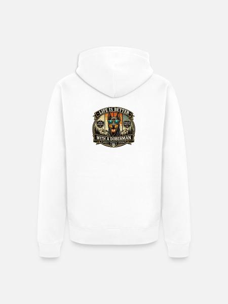 Doberman Loyalty Badge Illustration - Unisex Premium Organic Zip Hoodie - white