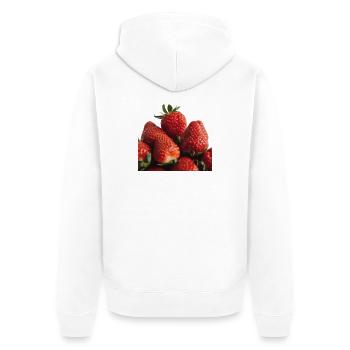 Vivid Strawberry Cluster Print - Unisex Premium Organic Zip Hoodie - white - Back - Nico (187cm)
