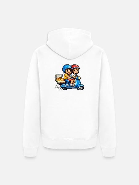 Boy and Girl on Vespa with Pizza! - Unisex Premium Organic Zip Hoodie - white