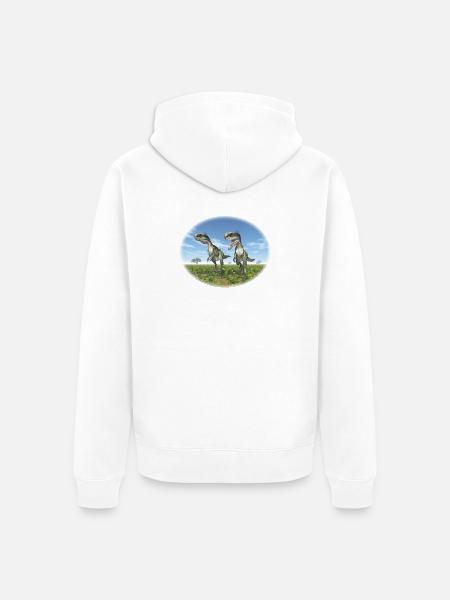 Monolophosaurus in a Prehistoric Landscape - Unisex Premium Organic Zip Hoodie - white