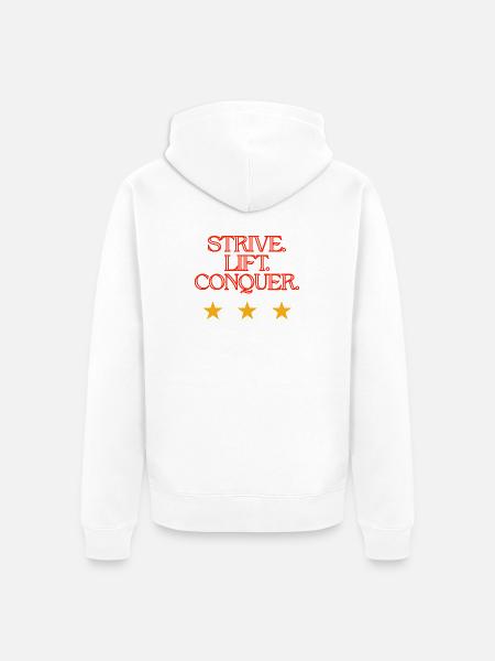 Strive Life to Conquer - Unisex Premium Organic Zip Hoodie - white