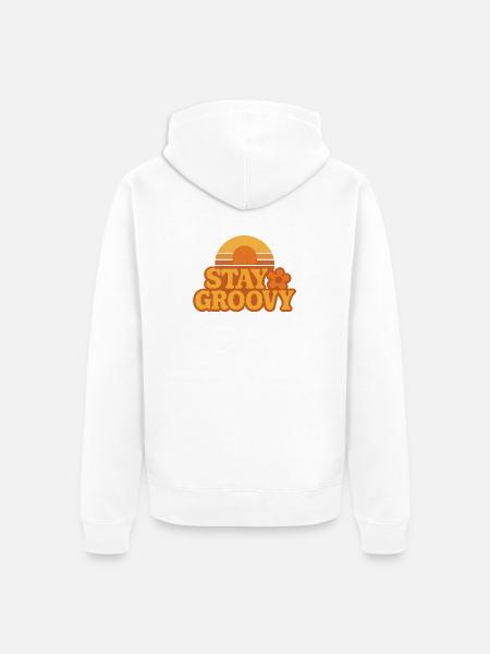 Retro Sunset Stay Groovy Graphic - Unisex Premium Organic Zip Hoodie - white