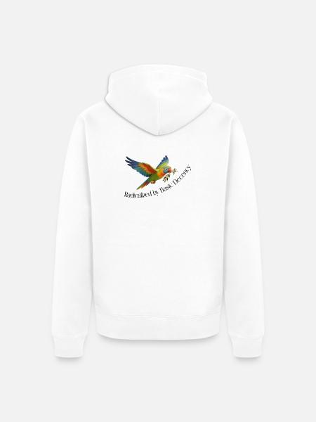 RADICALIZED BY BASIC DECENCY - Unisex Premium Organic Zip Hoodie - white