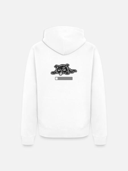 Sleepy Cat Sketch on Black - Unisex Premium Organic Zip Hoodie - white