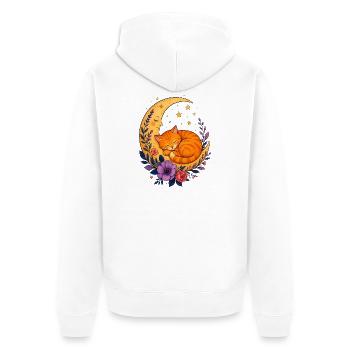 Moonlit Cat on Crescent Moon - Unisex Premium Organic Zip Hoodie - white - Back - Nico (187cm)