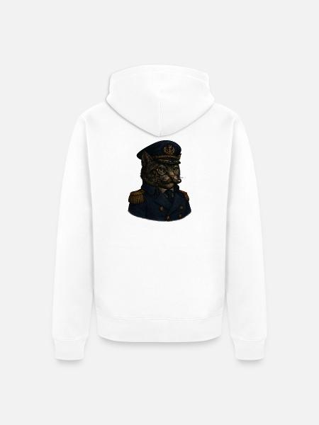 Admiral Whiskers: The Feline Commander - Unisex Premium Organic Zip Hoodie - white