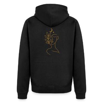 Minimalist Boho Woman Elegant Leaf Line Art - Unisex Premium Organic Zip Hoodie - black - Back - Nico (187cm)