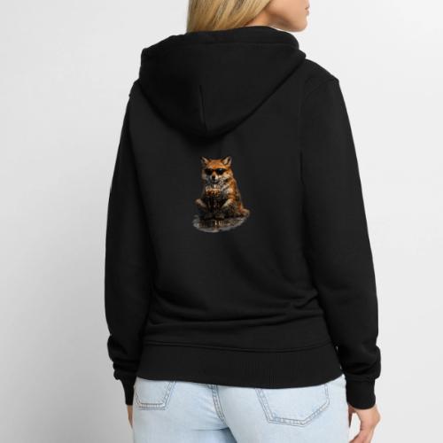 Cool Red Fox Wearing Sunglasses Drinking Coffee - Unisex Premium Organic Zip Hoodie