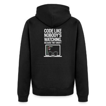 Code Like Nobody’s Watching | Funny Tee - Unisex Premium Organic Zip Hoodie - black - Back - Nico (187cm)