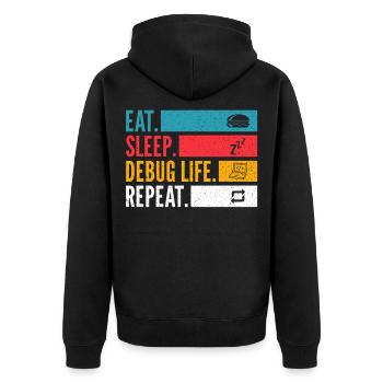 Eat Sleep Debug Life Repeat Shirt - Unisex Premium Organic Zip Hoodie - black - Back - Nico (187cm)