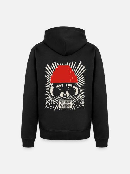 Raccoon DEVO Hat Poster – Bold Political Art Print - Unisex Premium Organic Zip Hoodie - black