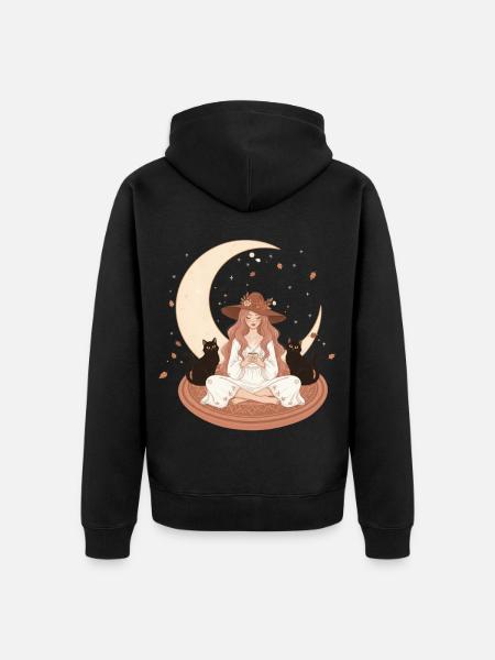 Enchanted Autumn Witch & Moonlight - Unisex Premium Organic Zip Hoodie - black
