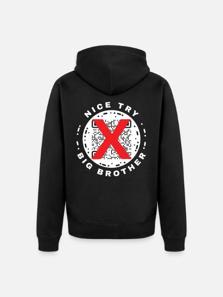 Nice Try Big Brother Privacy QR Code Design - Unisex Premium Organic Zip Hoodie - black