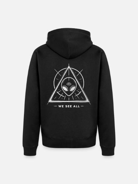 Alien Symbol We See All Cosmic Mystery Tee - Unisex Premium Organic Zip Hoodie - black