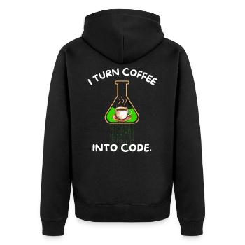 Code Brew: I Turn Coffee Into Code - Unisex Premium Organic Zip Hoodie - black - Back - Nico (187cm)