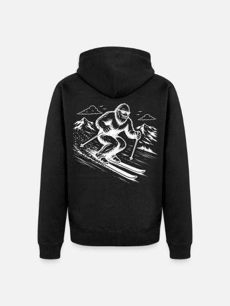 Bigfoot Sasquatch Skier in the Mountains - Unisex Premium Organic Zip Hoodie - black