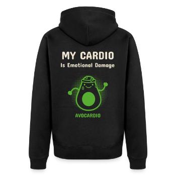 My Cardio Is Emotional Damage Funny Hiking Tshirt - Unisex Premium Organic Zip Hoodie - black - Back - Nico (187cm)