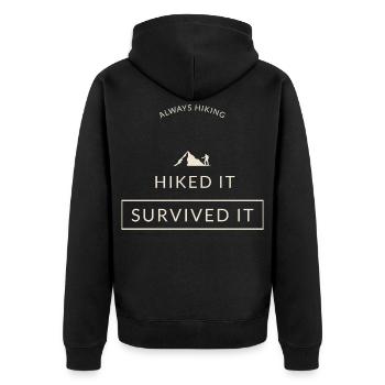 Hiked It Survived It Funny Hiking Women Tshirt - Unisex Premium Organic Zip Hoodie - black - Back - Nico (187cm)
