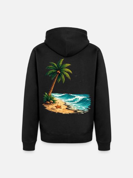 Tropical Palm Tree Beach Summer T-Shirt - Unisex Premium Organic Zip Hoodie - black