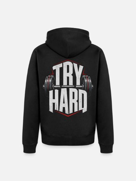Try Hard Gym Anthem - Unisex Premium Organic Zip Hoodie - black