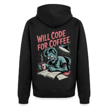 Code Zombie Craves Coffee - Unisex Premium Organic Zip Hoodie - black - Back - Nico (187cm)