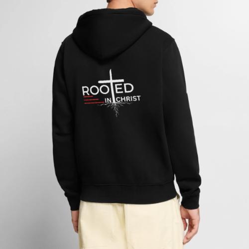 Rooted in Christ (white) - Colossians 2:7 - Unisex Premium Organic Zip Hoodie