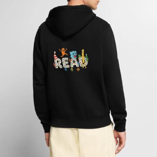 Whimsical READ Kids Cartoon - Unisex Premium Organic Zip Hoodie