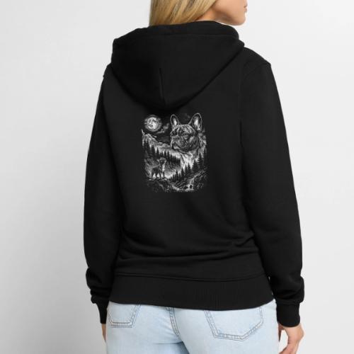 Vintage French Bulldog Moon Howling Tee - Unisex Premium Organic Zip Hoodie