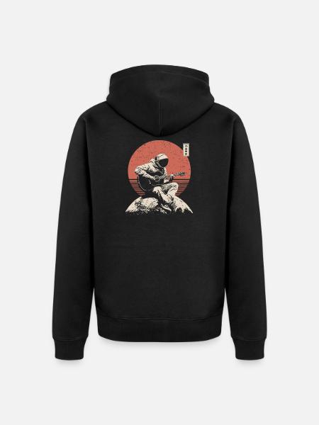 Astronaut Guitar on Lunar Sunset - Unisex Premium Organic Zip Hoodie - black