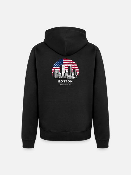 Boston Skyline Flag Emblem - Unisex Premium Organic Zip Hoodie - black