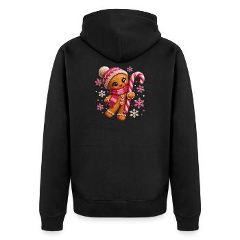 Cute Gingerbread Pink Candy Cane Christmas Girls - Unisex Premium Organic Zip Hoodie - black - Back - Nico (187cm)