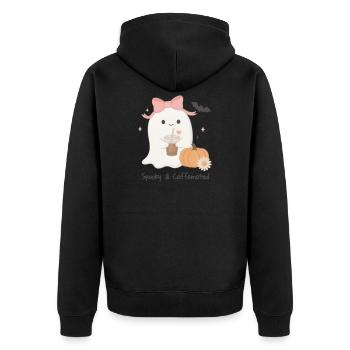 Spooky & Caffeinated – Cute Girly Ghost Coffee  - Unisex Premium Organic Zip Hoodie - black - Back - Nico (187cm)