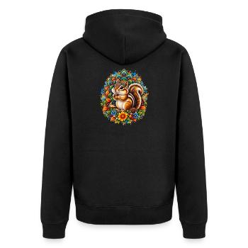 Cute Autumn Squirrel Floral Mandala Art - Unisex Premium Organic Zip Hoodie - black - Back - Nico (187cm)